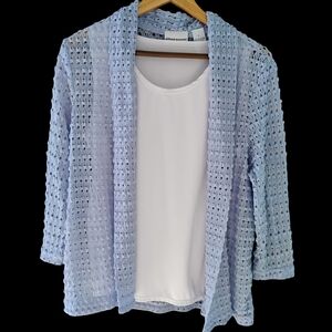 Alfred Dunner Light Blue Open Knit Cardigan Sz S